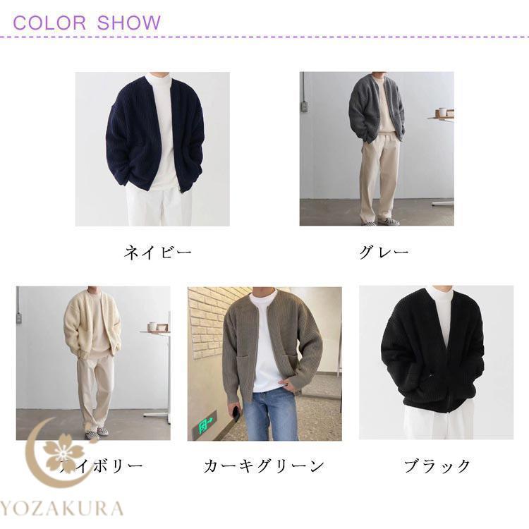 ゴルフニット ボリューム メンズ ジップアップ ノーカラー 春 セーター