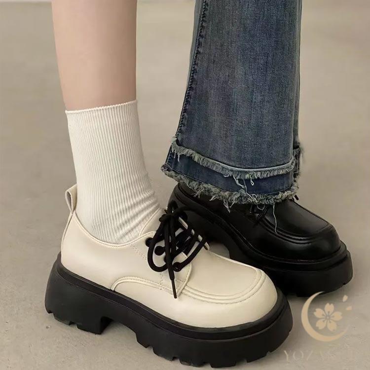 【極美品】◾️joya◾️コンフォートシューズ◾️RELAX◾️厚底◾️レザー◾️ブラック ローファー レディース 厚底シューズ 編み上げ 韓国ファッション