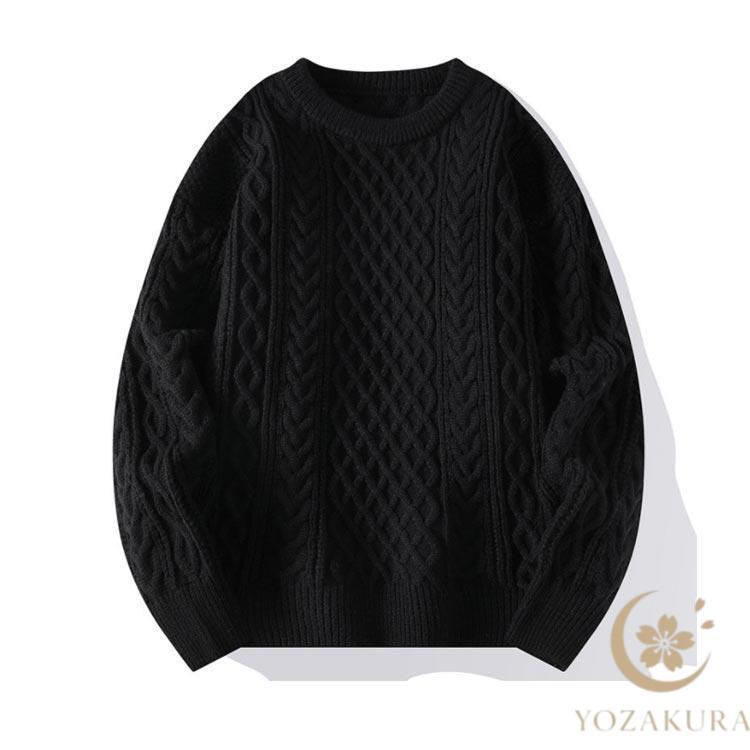 ケーブル ニット セーター メンズ クルーネック 秋服 冬服 薄手
