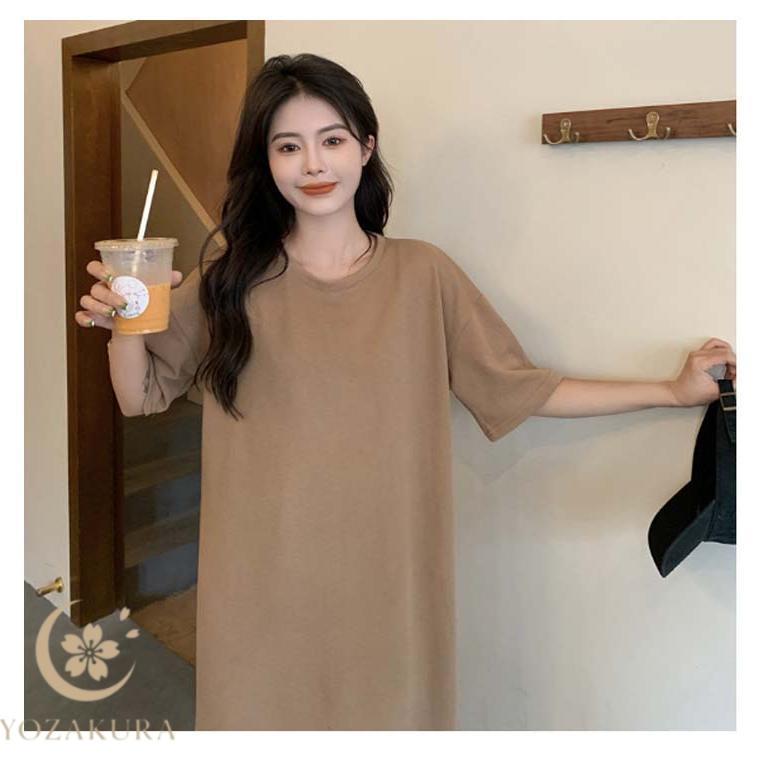 tシャツワンピース スリット 半袖 ワンピース ロングワンピース 無地 t