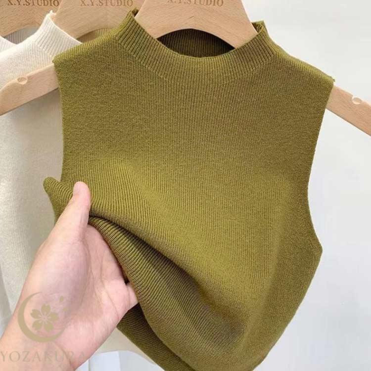 同色2枚セット!ハイネック ノースリーブ Tシャツ トップス ニット