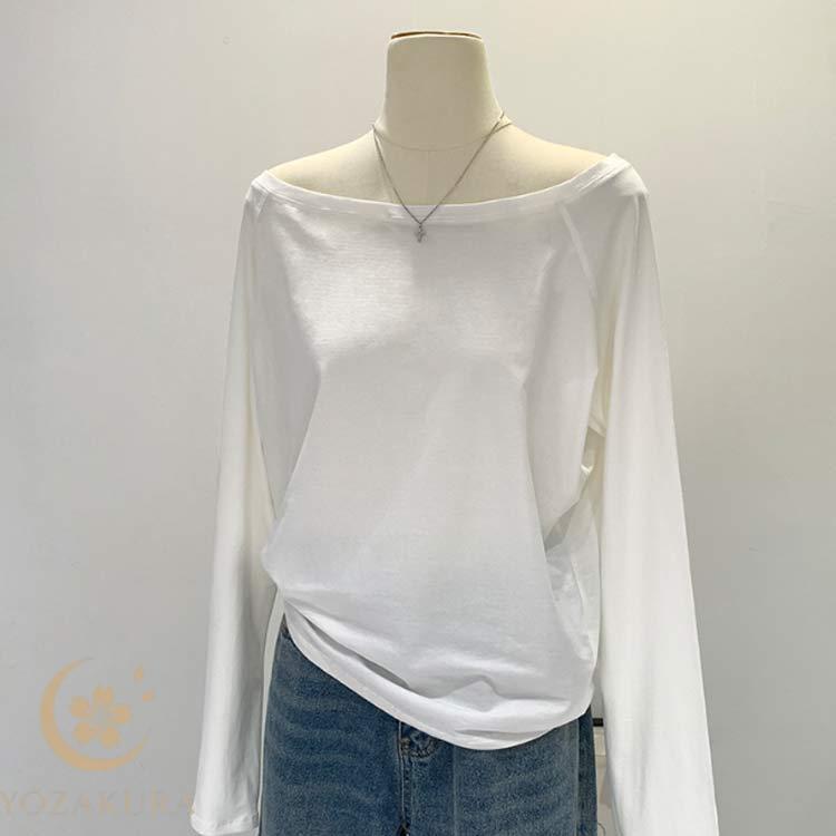 ワンショルダー オフショルダー Tシャツ 長袖 肩出し トップス
