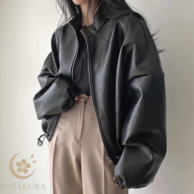 レザージャケット レディース フェイクレザー ショート ブルゾン