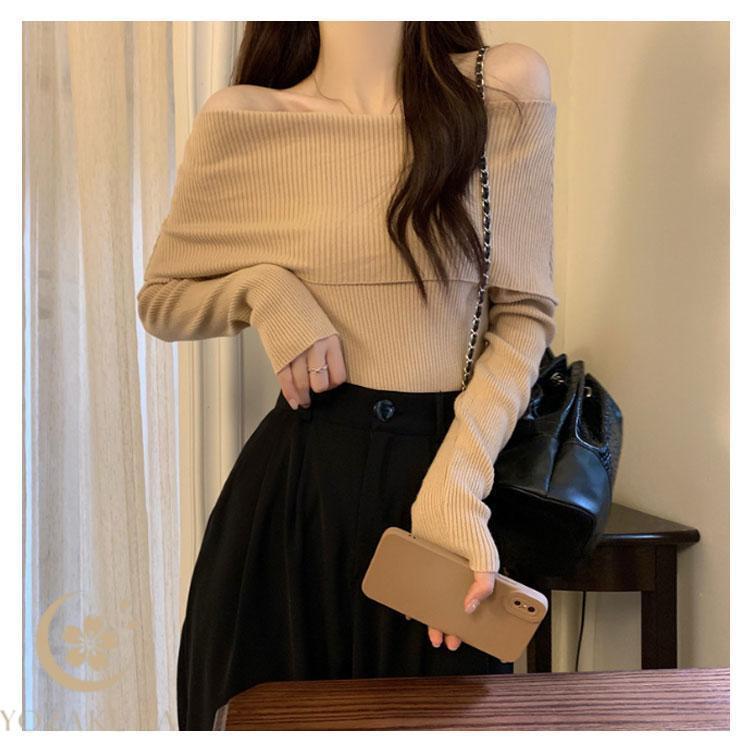 ニット オフショルダー 可愛い 秋 冬 トップス レディース リブニット