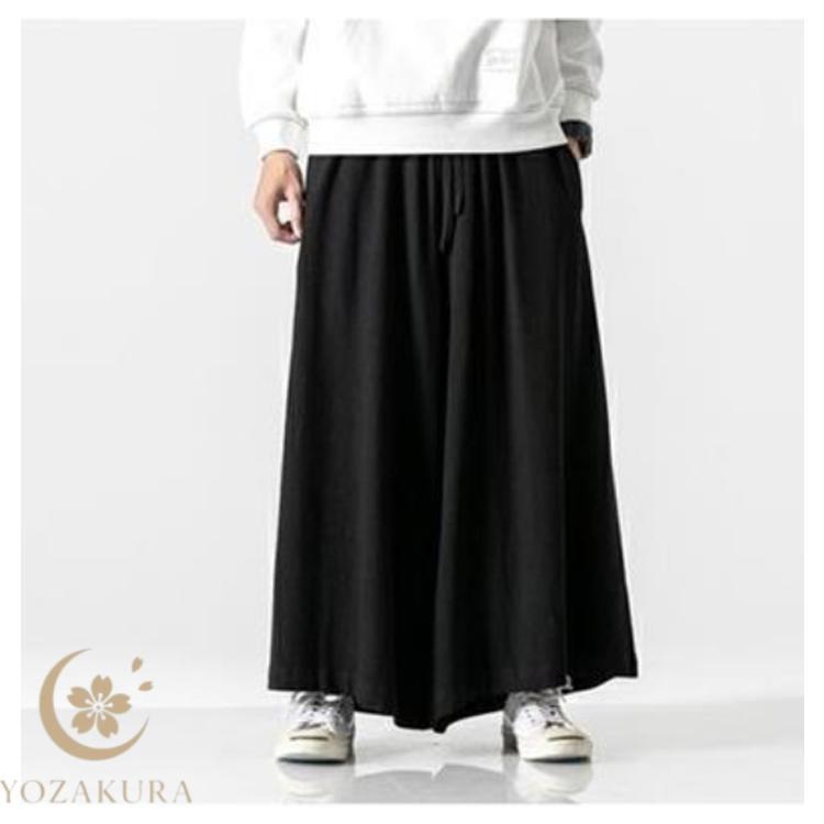 ワイドパンツ 袴パンツ M-6L メンズ 綿麻調 スカートパンツ スカンツ