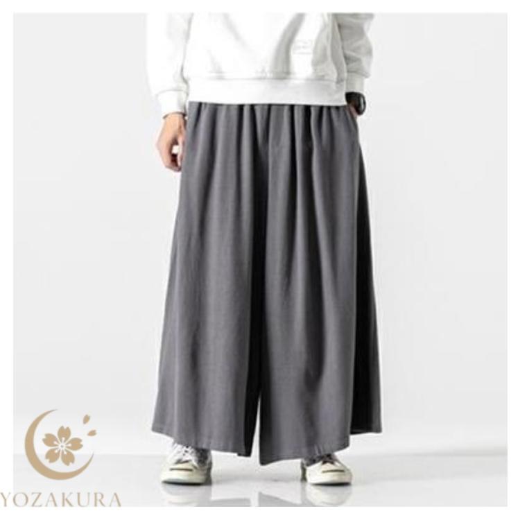 ワイドパンツ 袴パンツ M-6L メンズ 綿麻調 スカートパンツ スカンツ