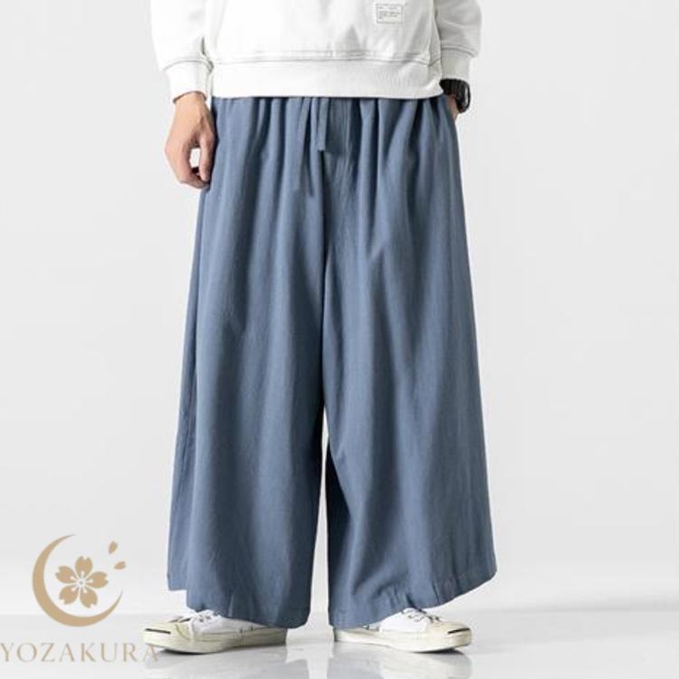 ワイドパンツ 袴パンツ M-6L メンズ 綿麻調 スカートパンツ スカンツ