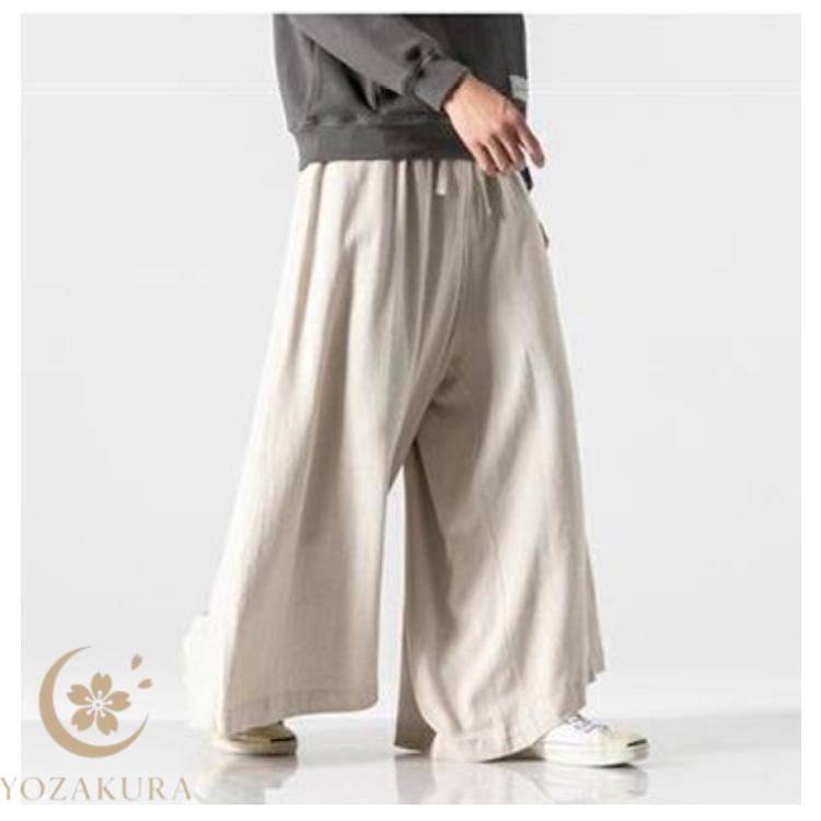 ワイドパンツ 袴パンツ M-6L メンズ 綿麻調 スカートパンツ スカンツ
