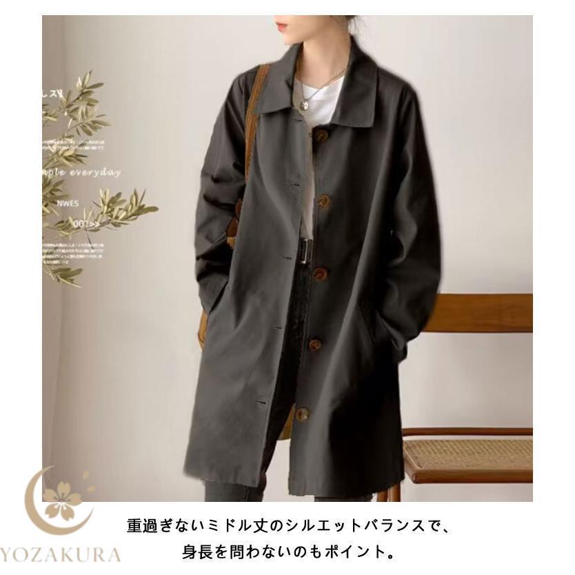 スプリングコート ステンカラーコート 春 秋 ゆったり シンプル ロング
