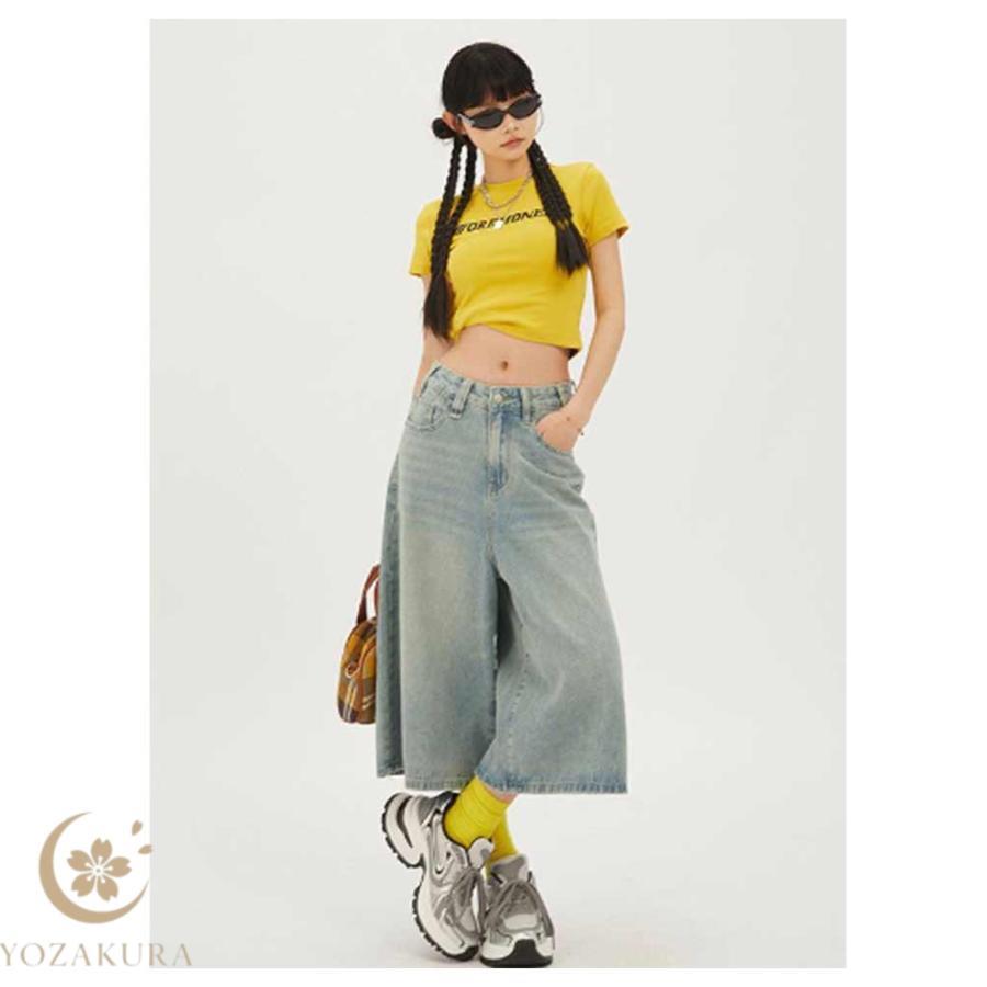 デニムパンツ 7分丈 レディース 春 夏 秋 クロップドパンツ ワイド
