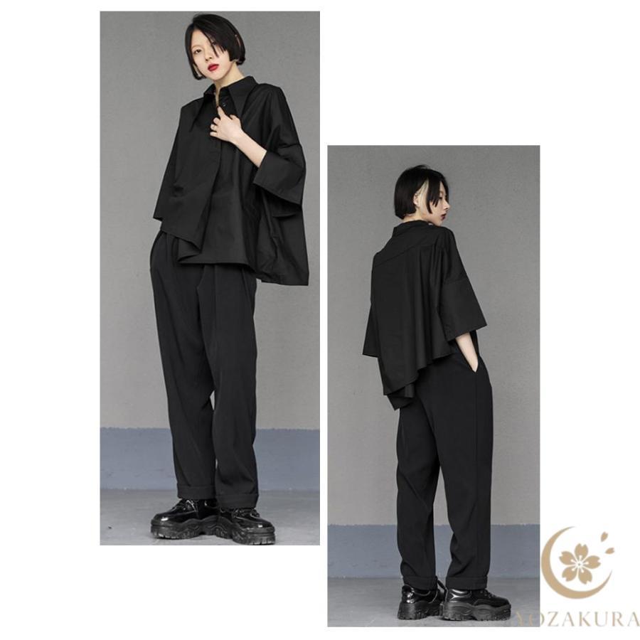 アシンメトリー シャツ ビッグシャツ レディース 七分袖 春 夏 秋