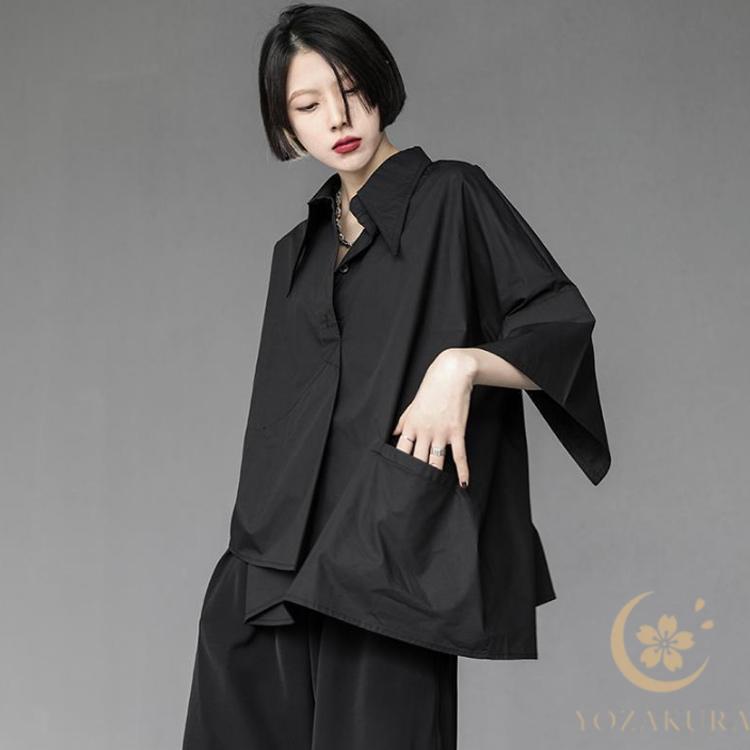 アシンメトリー シャツ ビッグシャツ レディース 七分袖 春 夏 秋