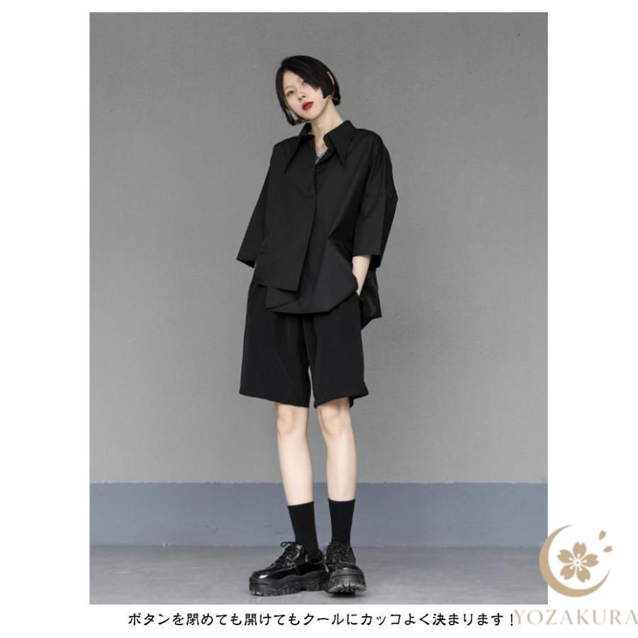 アシンメトリー シャツ ビッグシャツ レディース 七分袖 春 夏 秋