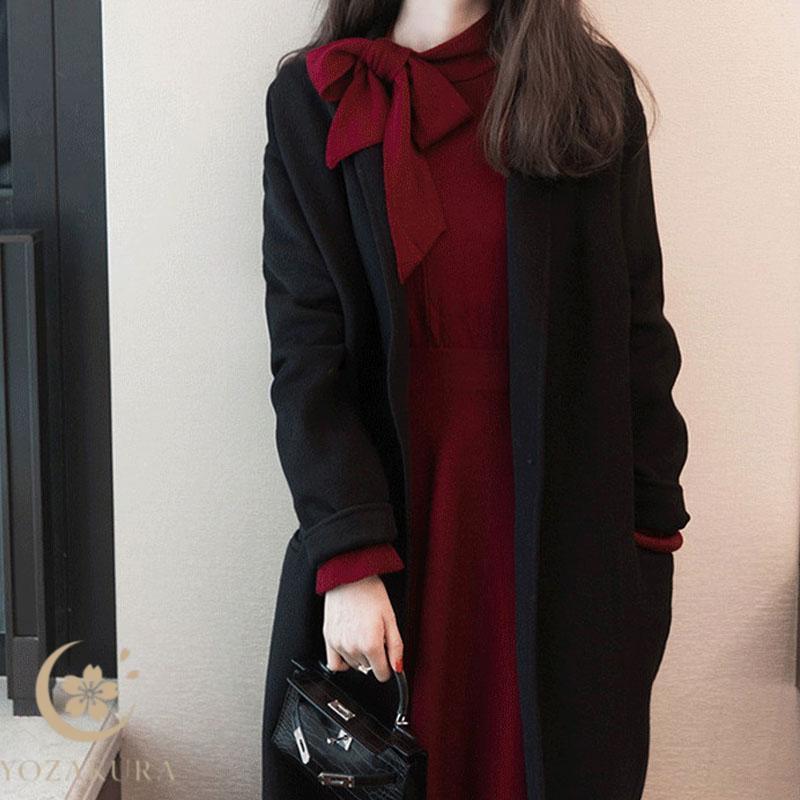 ワンピース 秋服 春 冬 ひざ丈 ニット セーター ドレス レッド