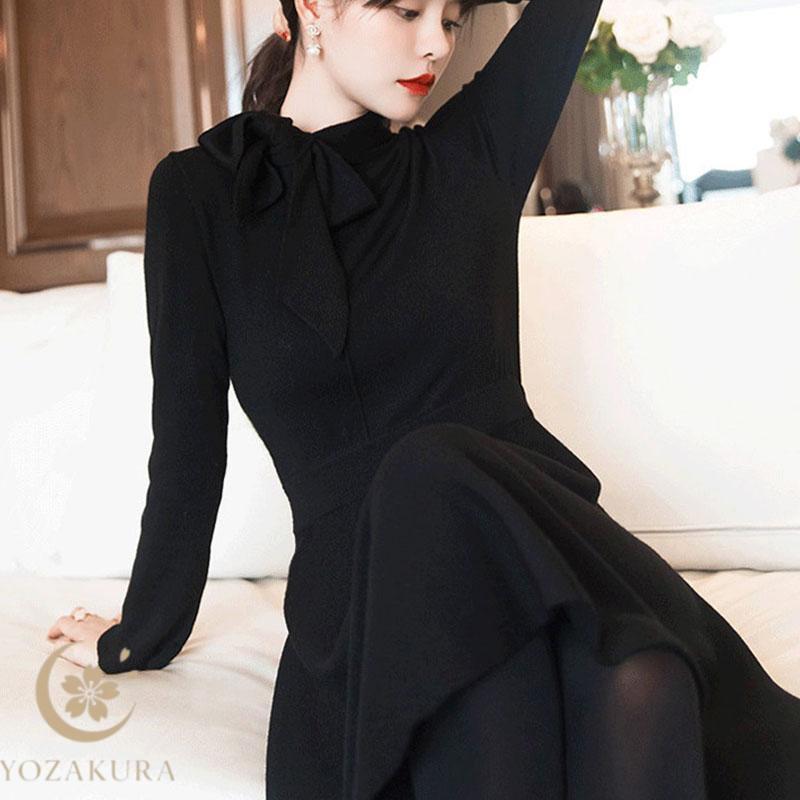 ワンピース 秋服 春 冬 ひざ丈 ニット セーター ドレス レッド