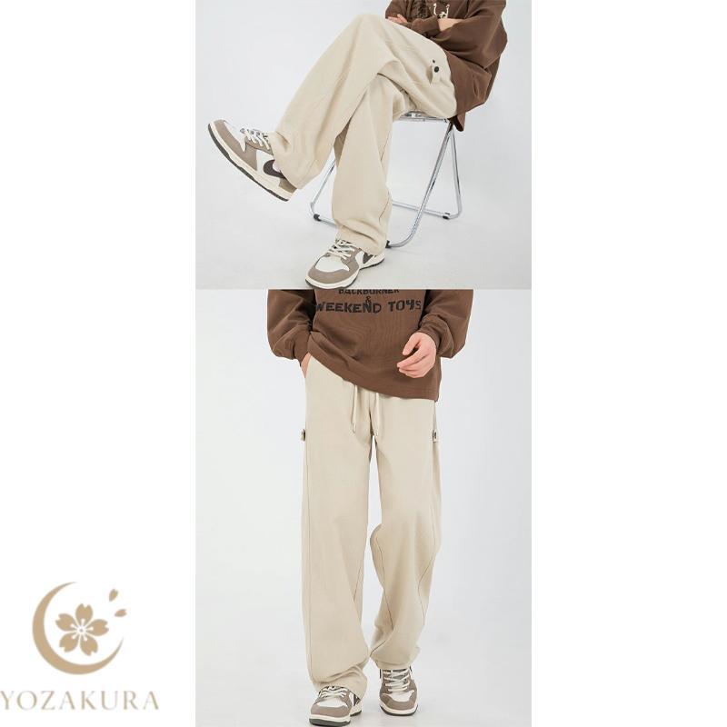 ワイドパンツ メンズ パンツ 春 綿100％ ズボン 調整紐 ゆったり 日常