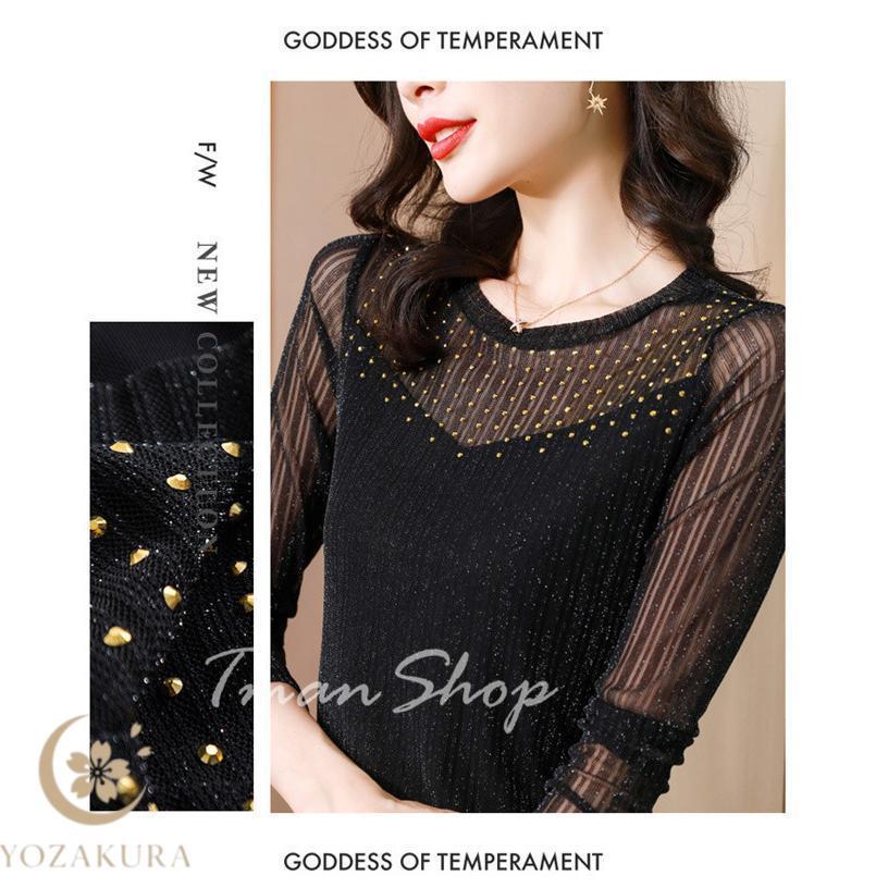 Tシャツ レディース トップス 長袖 レーストップス ラウンドネック
