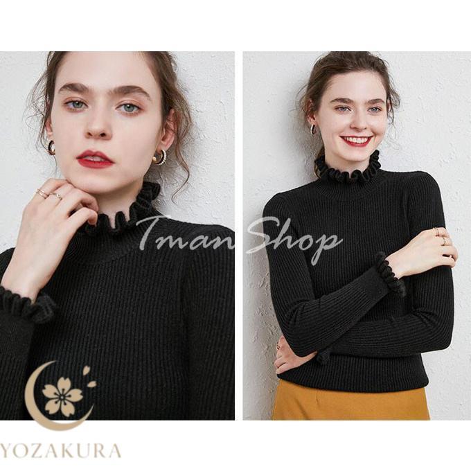 ★新品タグ付き★テーラーメイド　秋冬トップス　ニット　ハイネック ニットセーター ハイネックニットセーター 長袖 レディース フリル