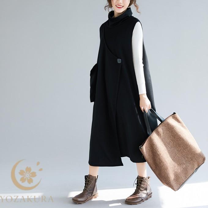 ワンピース レディース ワンピ ロング丈 ノースリーブ タートルネック