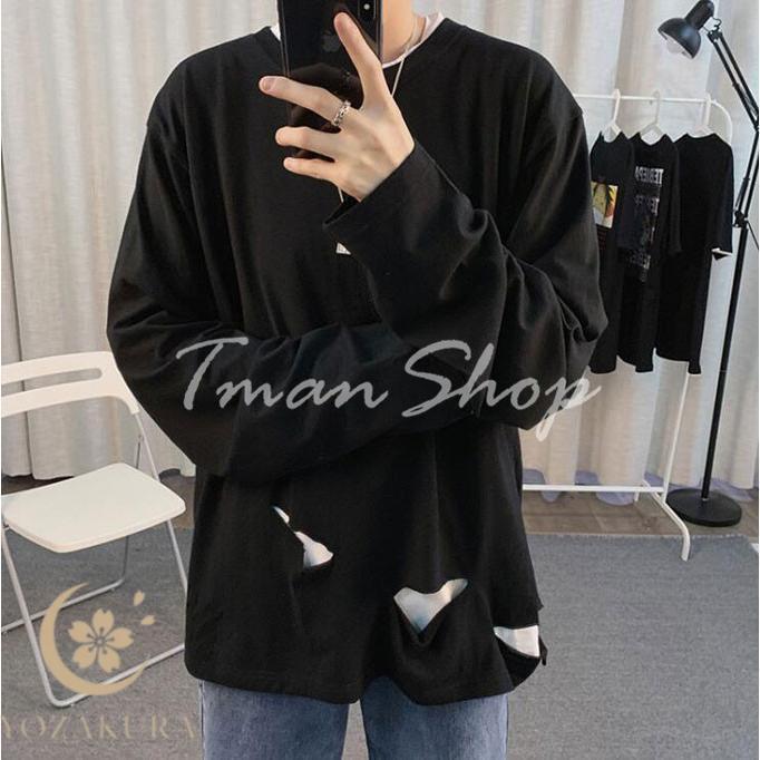 長袖tシャツ メンズ 裾ダメージ ロングtシャツ tシャツ カジュアル
