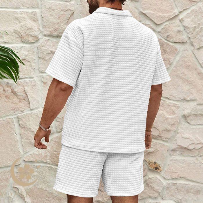 ワッフル 上下セット ハーフジップtシャツ メンズ 夏 夏服セットアップ