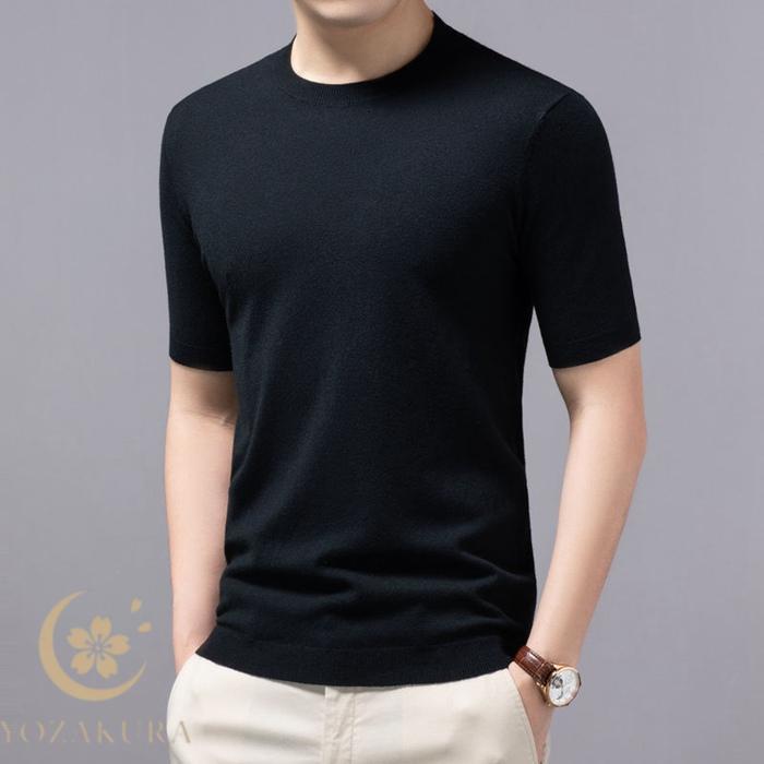 ノベルティ ブラック 半袖Tシャツ サマーニット 半袖ニット メンズ サマーニット サマーセーター ニットTシャツ クルー