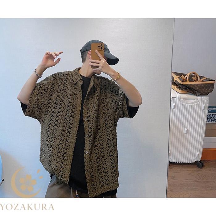 ISSEY MIYAKE メッシュ編み 半袖トップス 透かし編み ニット半袖シャツ メンズ サマーニット トップス