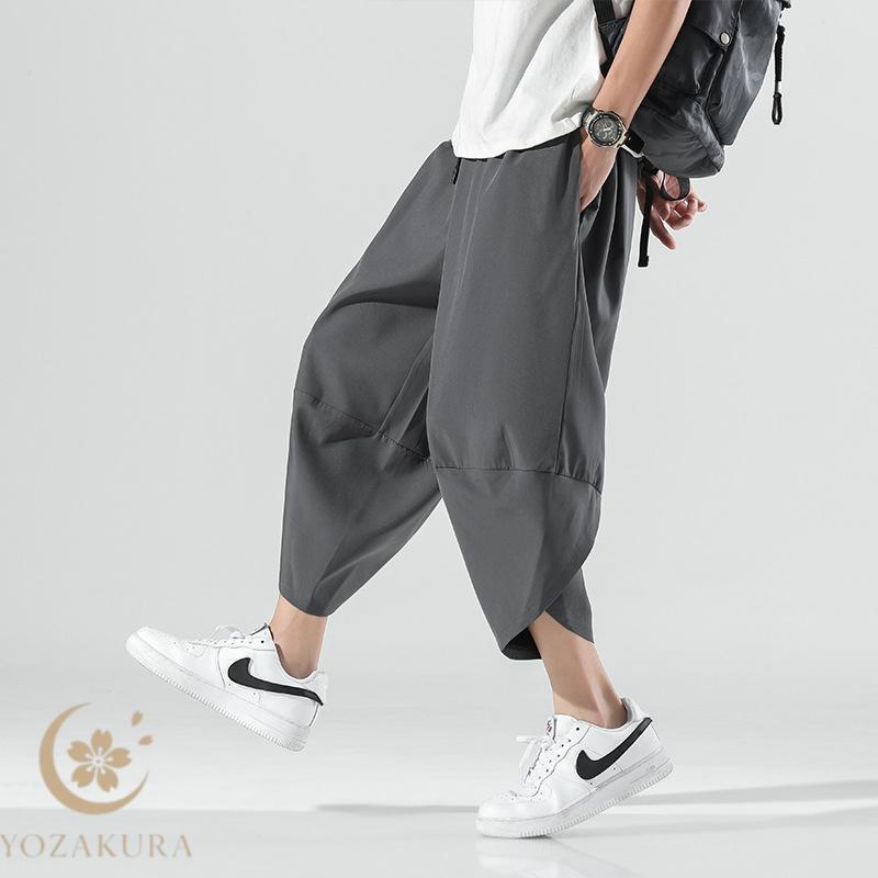 接触冷感 7分丈 ワイドパンツ イージーパンツ メンズ サルエルパンツ