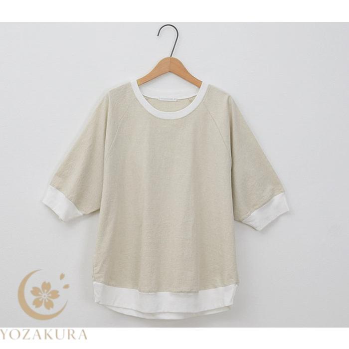 七分袖カットソー レディース 麻 ゆったり Tシャツ 7分袖 トップス