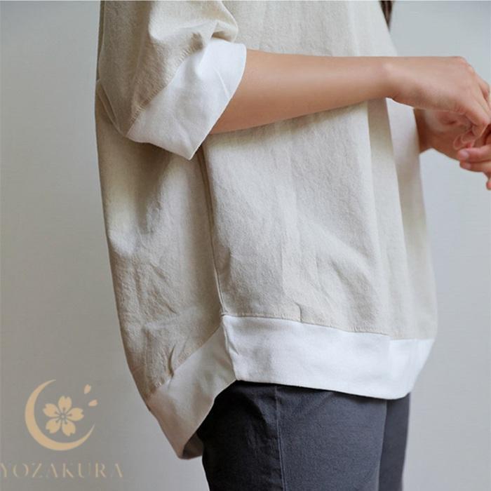 七分袖カットソー レディース 麻 ゆったり Tシャツ 7分袖 トップス