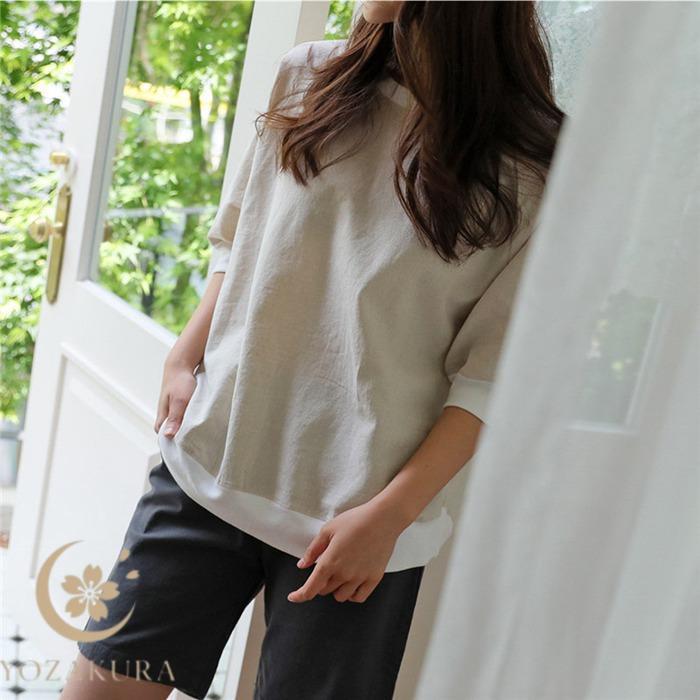 七分袖カットソー レディース 麻 ゆったり Tシャツ 7分袖 トップス