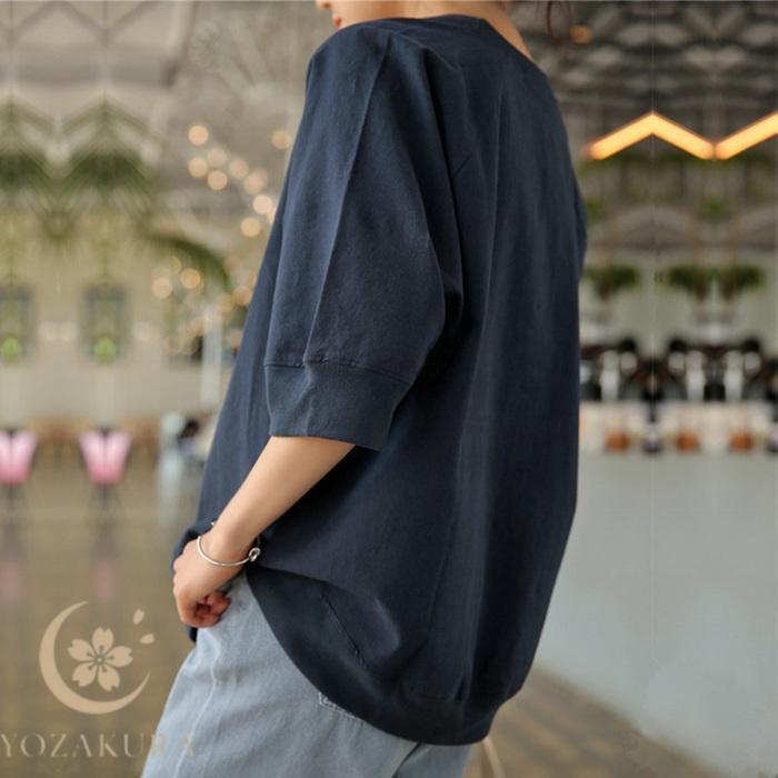 七分袖カットソー レディース 麻 ゆったり Tシャツ 7分袖 トップス