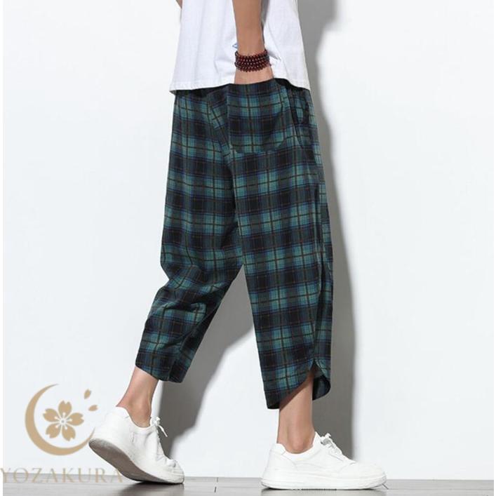 クロップドパンツ メンズ チェック柄 ハーフパンツ テーパード 九分丈