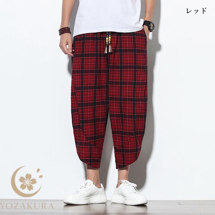 クロップドパンツ メンズ チェック柄 ハーフパンツ テーパード 九分丈