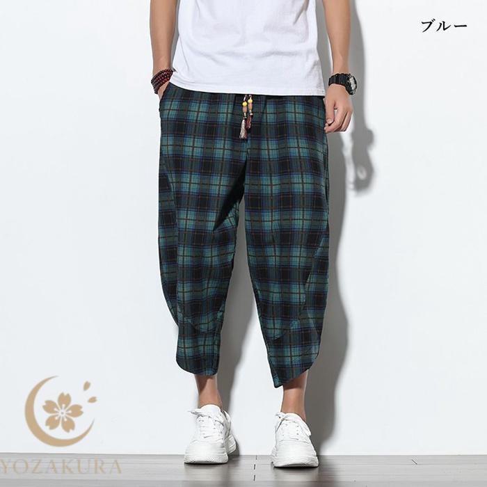 クロップドパンツ メンズ チェック柄 ハーフパンツ テーパード 九分丈