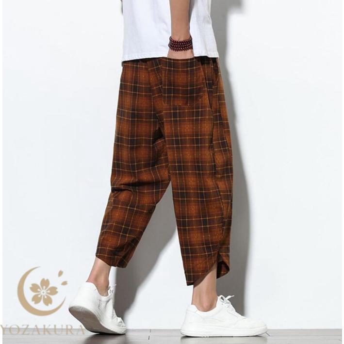 クロップドパンツ メンズ チェック柄 ハーフパンツ テーパード 九分丈
