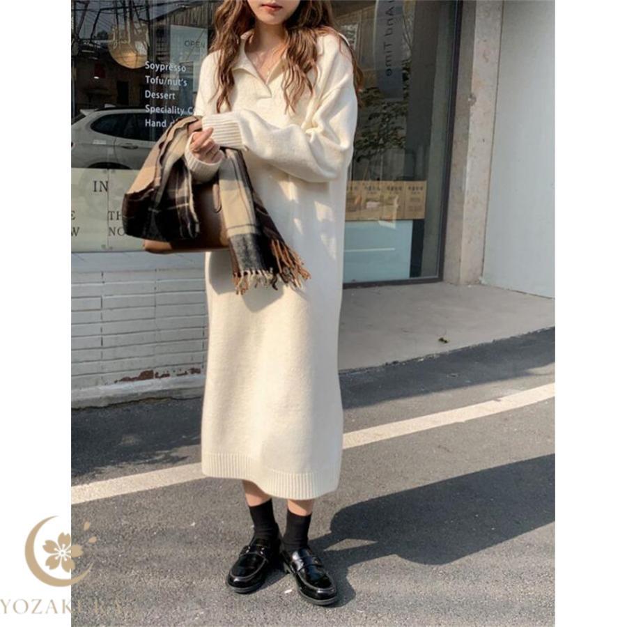 ニットワンピース レディース ロング丈 長袖 秋物 冬 ゆったり 体型