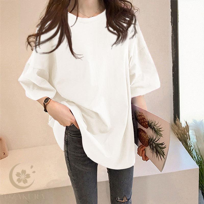 Tシャツ レディース 半袖 トップス ゆる ティーシャツ 丸首 大きい