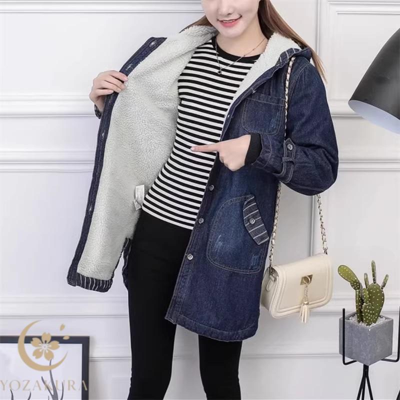 デニムコート ボア付き ロング ボアコート 冬 アウター ボア 裏ボア 