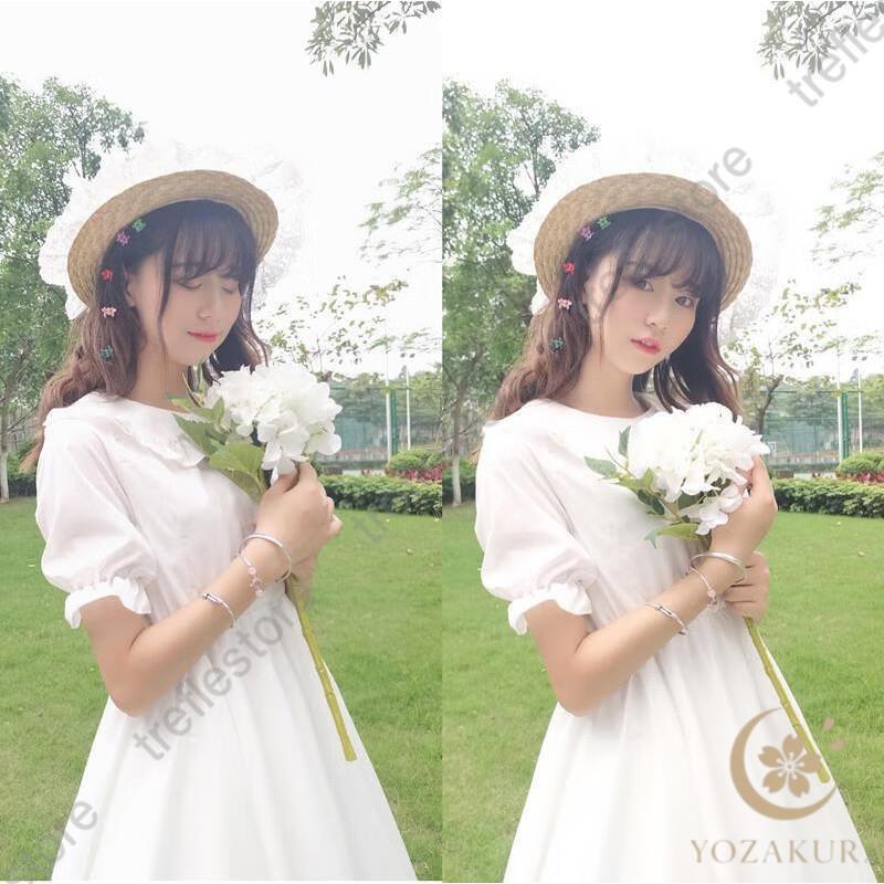 夏秋ワンピース 無地 ロリータ 白ワンピ レディース 姫様 ゴスロリ