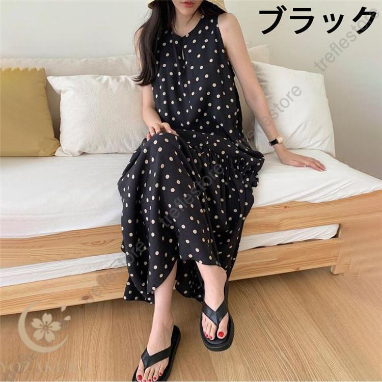ワンピース レディース 水玉 ドット ノースリーブ 大きいサイズ 春 夏