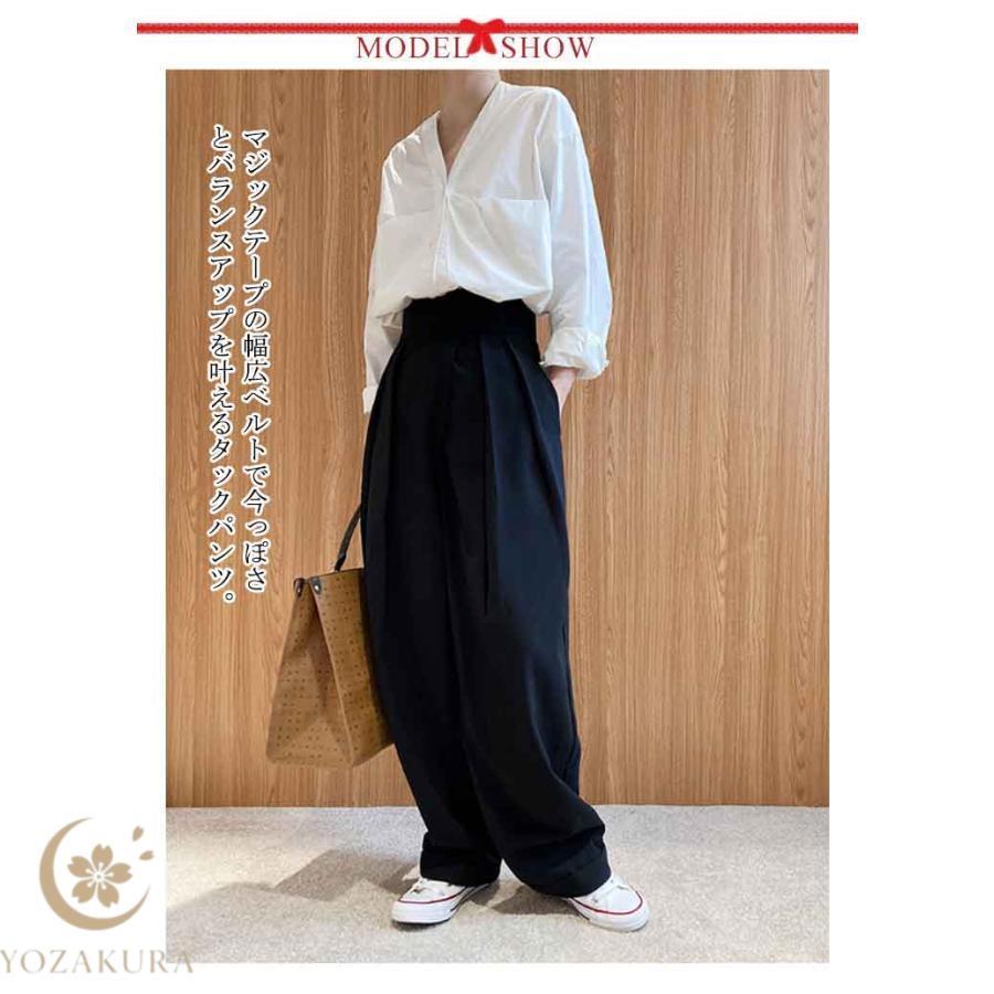 タックパンツ レディース ワイドパンツ テーパードパンツ ボトムス 秋