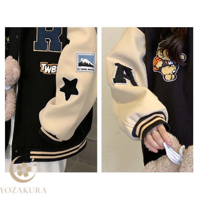 スタジャン レディース ゆったり ジャケット ワッペン アウター