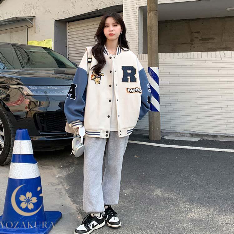 スタジャン レディース ゆったり ジャケット ワッペン アウター