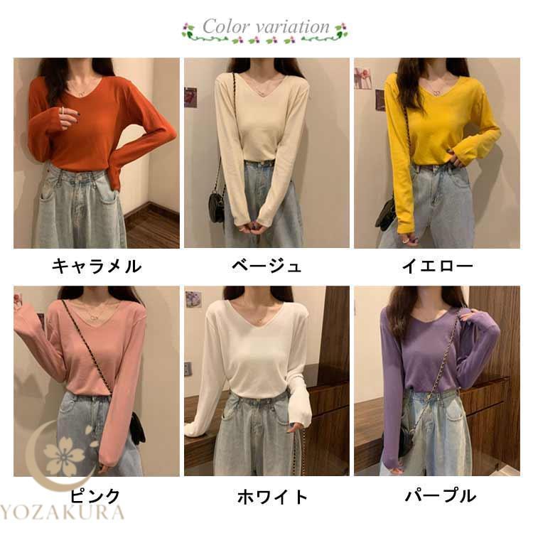 ニット 無地 秋 冬 薄手 Vネック レディース ニットセーター 長袖