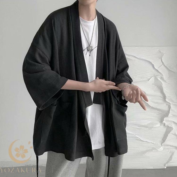 綿麻風 羽織り 和風 和装 甚平風 メンズ 着物 オーバーサイズ サマー