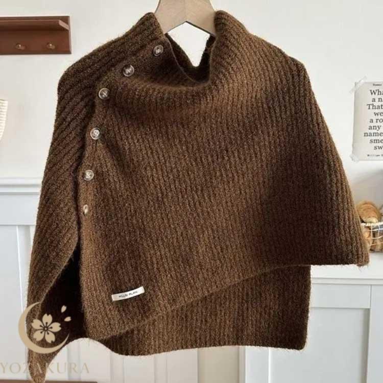 UJOHウジョー アシメフリンジハイネックニット　ポンチョ※ UJOH/ウジョー】Asymmetry Fringe Cape/アシンメトリーフリンジケープ