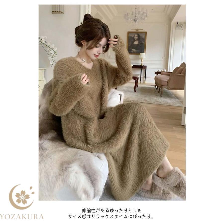 シャギーニット ふわふわ もこもこ マキシ丈 冬 ルームウェア