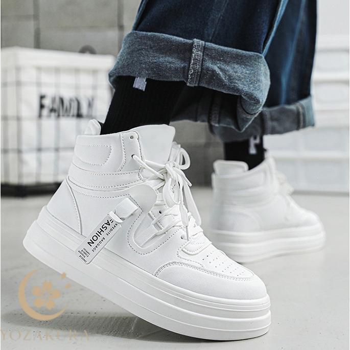厚底約5cm メンズ ハイカット PUレザー スニーカー 靴 バッシュ