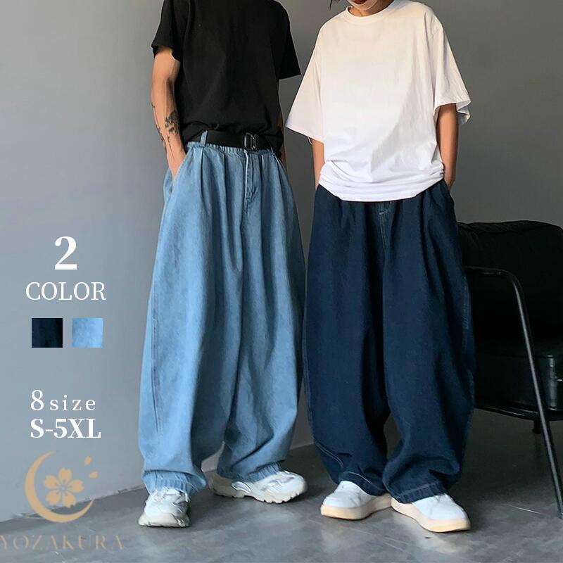 ワイドデニムパンツ バギーパンツデニム 体型カバー リラックスパンツ
